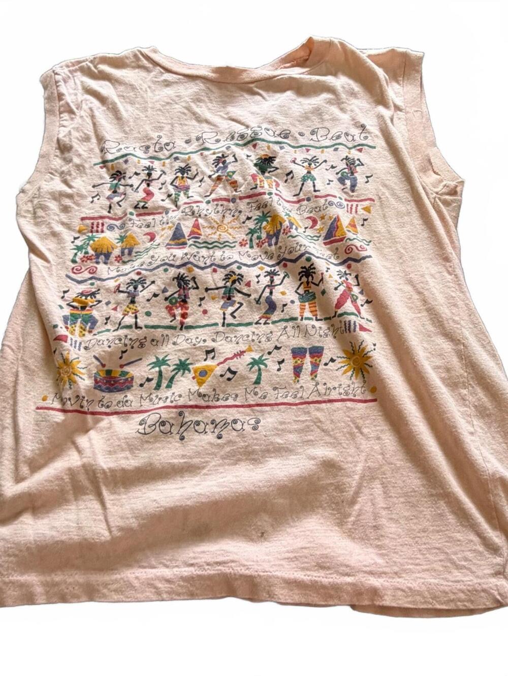 Vintage Caribbean Puerto Rico Peach Sleeveless Graphic Tee Size Medium